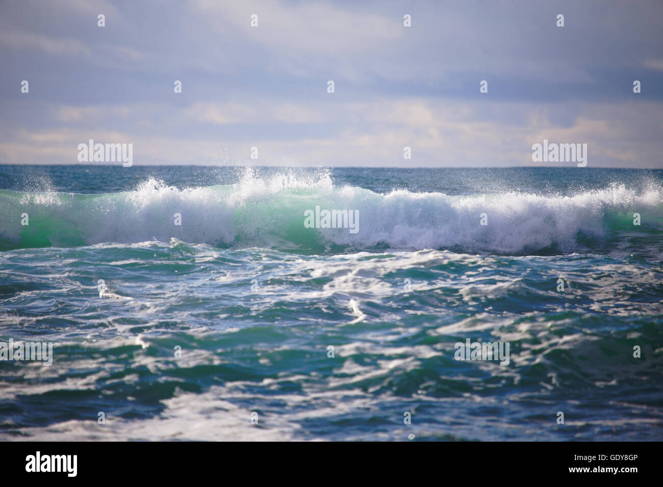 Waves of the North Atlantic ocean crashing against the beach in iceland after a storm Stock Photo