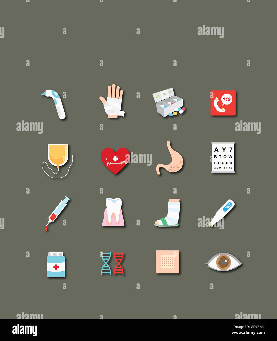 Set of various icons related to medicine Stock Photo - Alamy