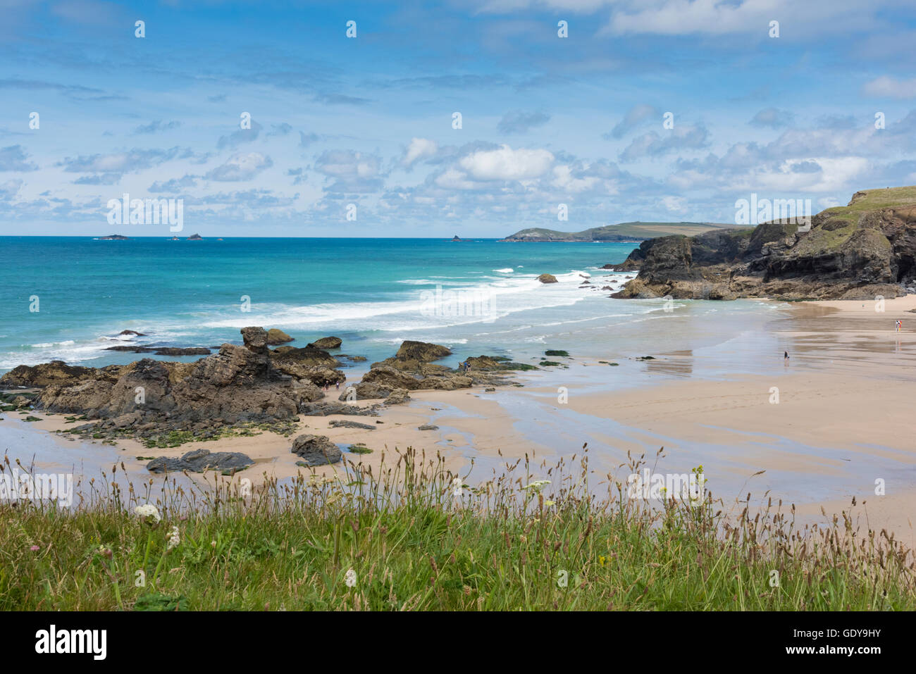 A view of Porthcothan Bay beach north Cornwall UK Stock Photo