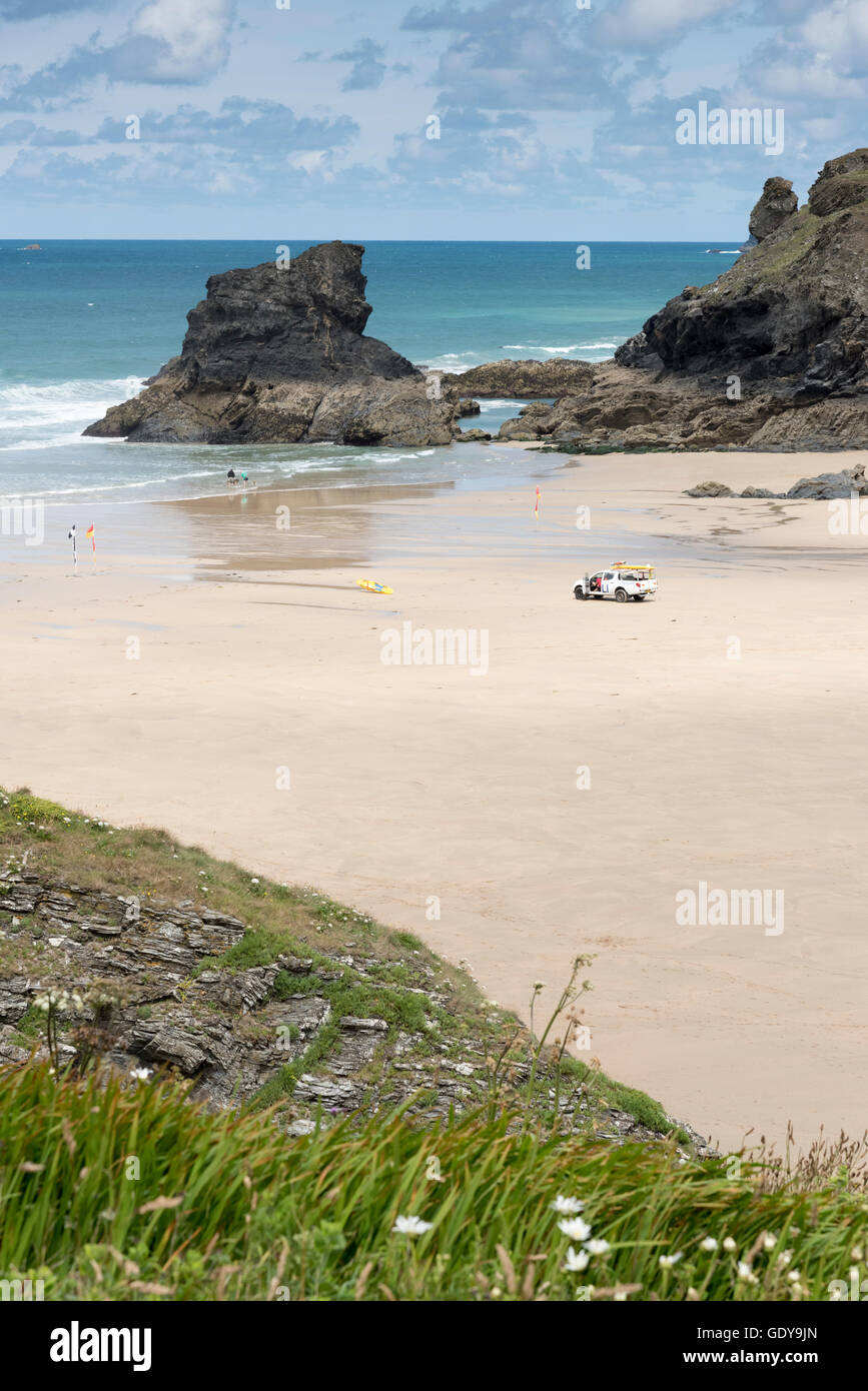 A view of Porthcothan Bay beach north Cornwall UK Stock Photo