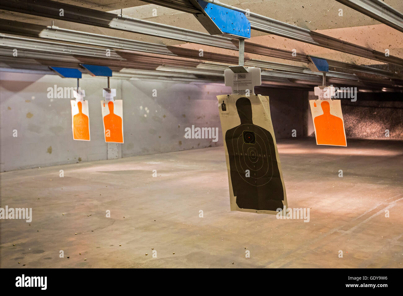 Las Vegas, Nevada - Targets at the Discount Firearms + Ammo indoor shooting range. Stock Photo