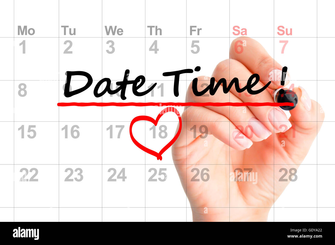 Date time marked on calendar Stock Photo Alamy