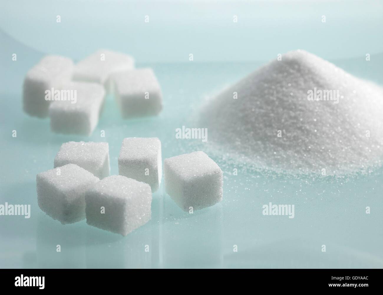 Granulated and Cubes of White Sugar in Basket Stock Photo