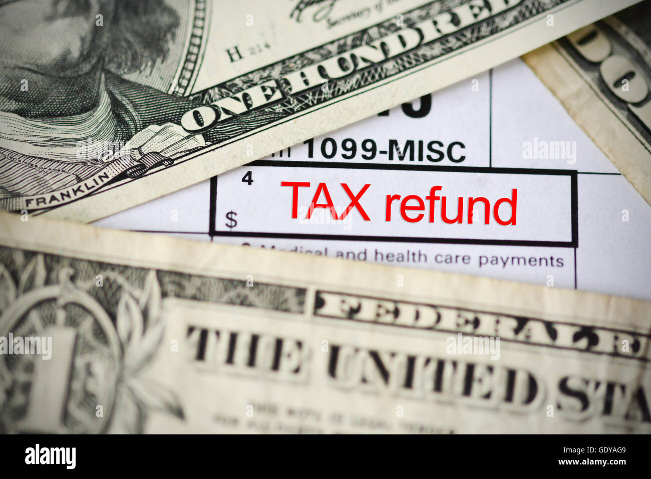 Claim a tax refund concept with form template close up Stock Photo