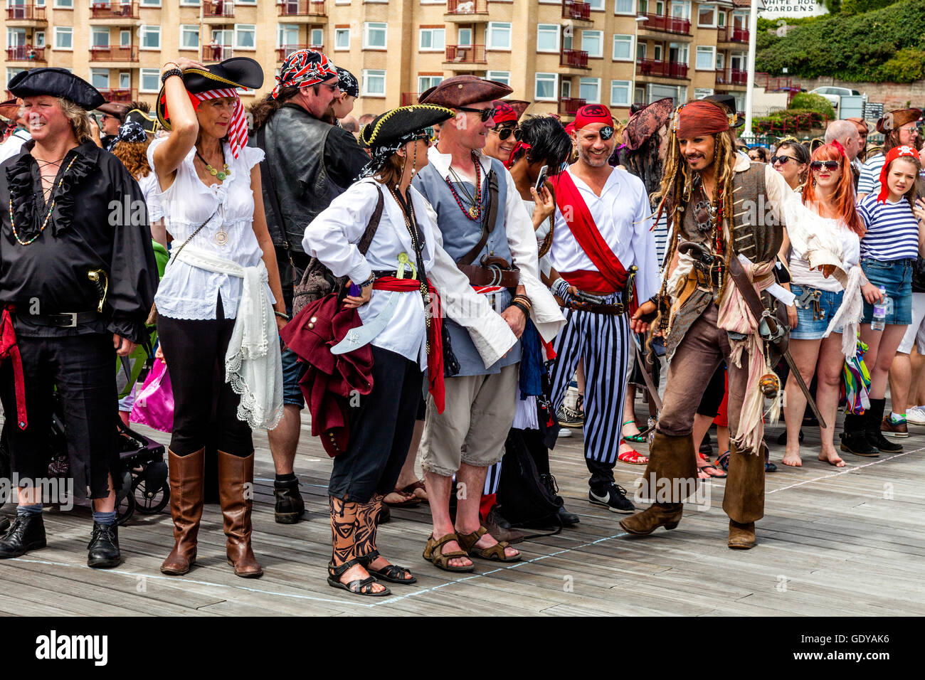 People Dressed In Pirate Costumes On Hastings Pier During The Annual