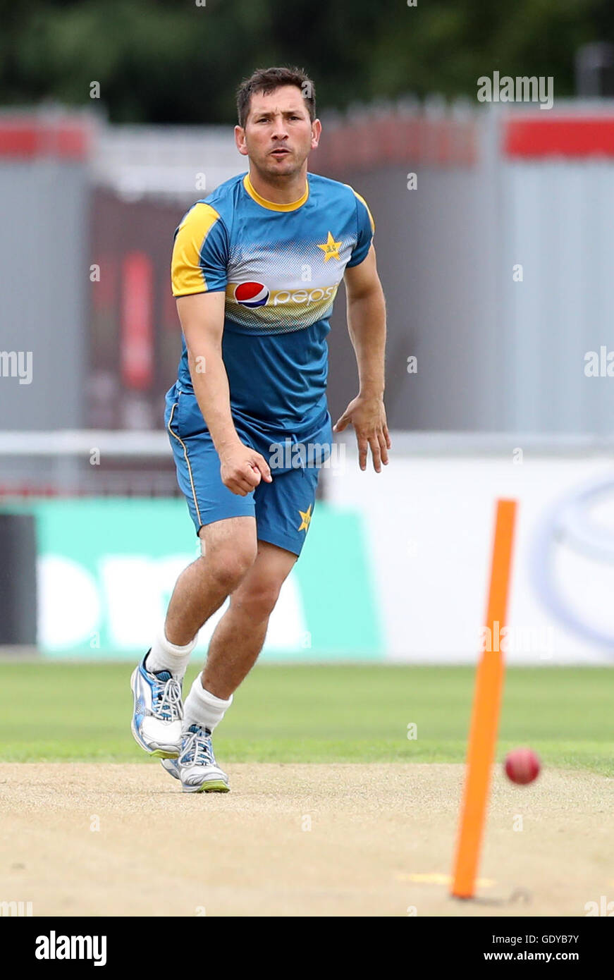 Pakistan s Yasir Shah Bowls During The Nets Session At Old Trafford pakistan-s-yasir-shah-bowls-during-the-nets-session-at-old-trafford