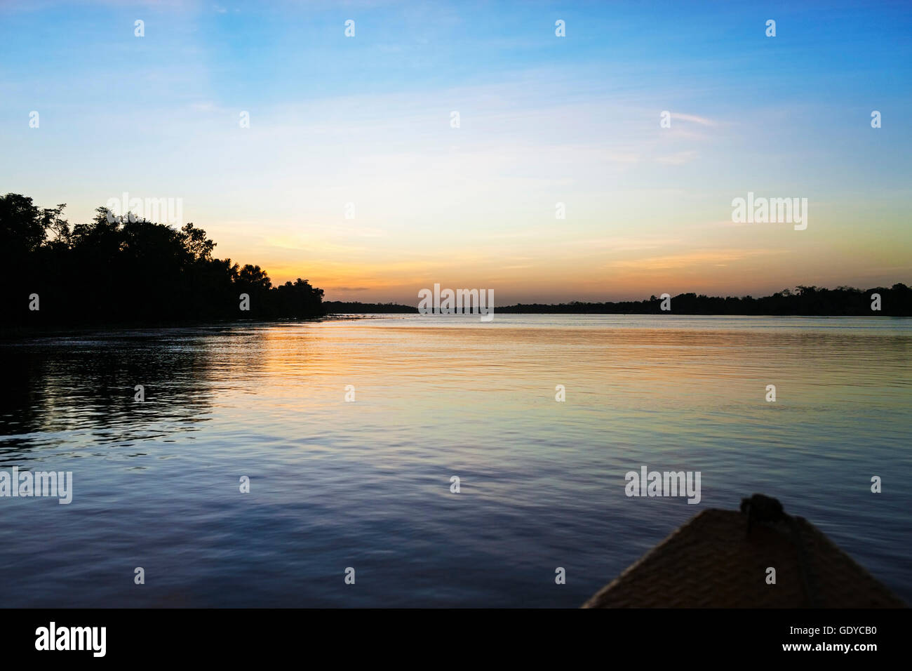 Wide shot of river seen from boat point view, Orinoco River, Orinoco Delta, Venezuela Stock Photo