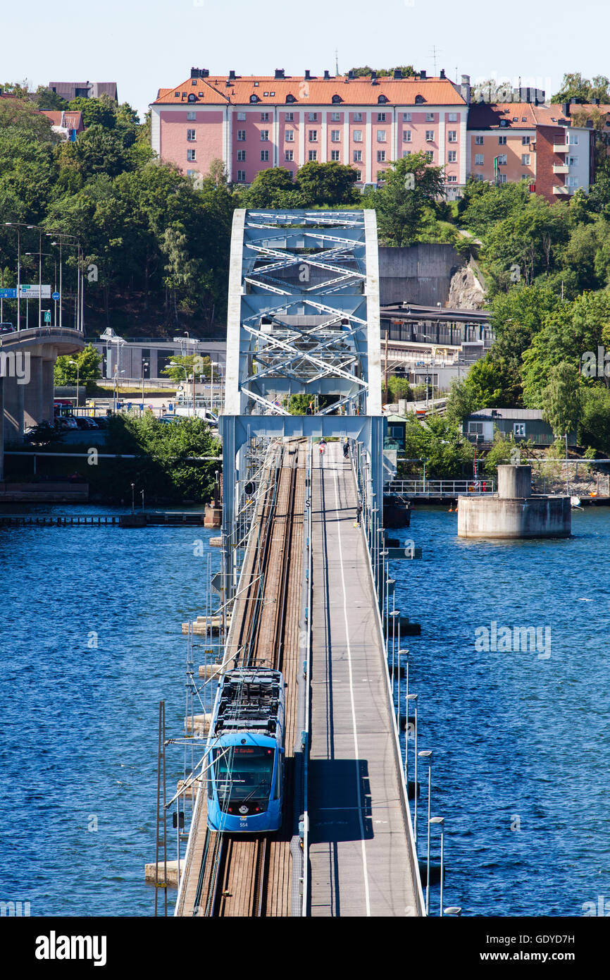 Stockholm, Sweden - July 7, 2016 : View of old Lidingo Bridge of Stockholm Stock Photo