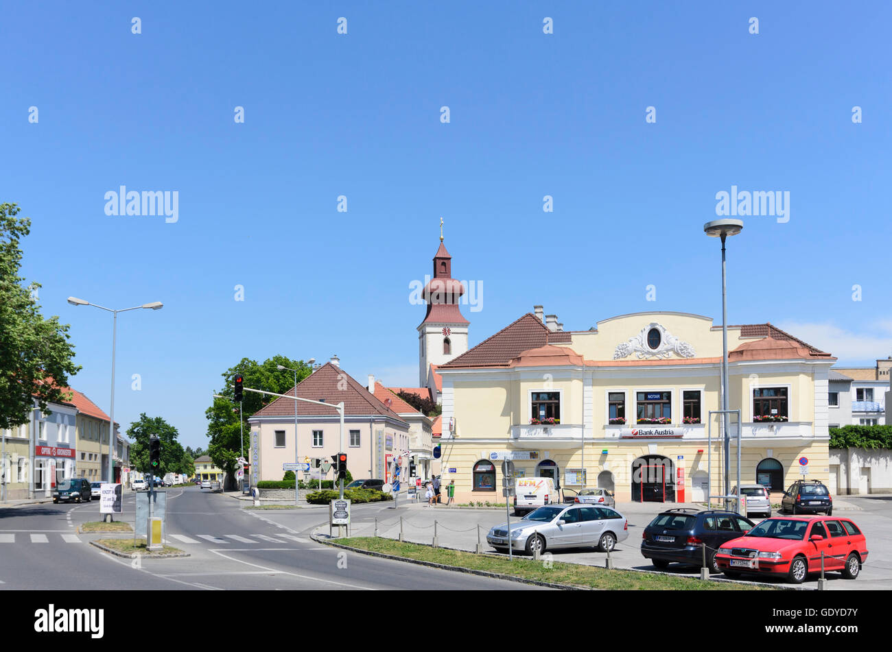 Groß-Enzersdorf: Center with Mary Protector Church, Austria, Niederösterreich, Lower Austria, Donau Stock Photo