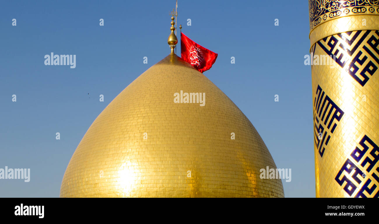 The shrine of Imam Abbas It is the shrine of great taste gilded dome and minarets, One of Shiite imams who is the brother of Imam Hussein bin Ali bin Abi Talib, Located in the city of Karbala, south of Baghdad. Stock Photo
