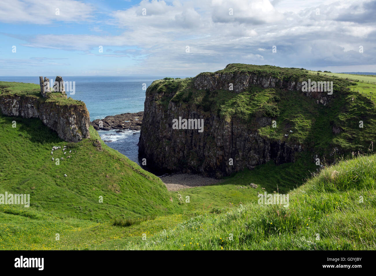 Dunseverick Castle in County Antrim, Northern Ireland. Located near the small village of Dunseverick and the Giant's Causeway. D Stock Photo
