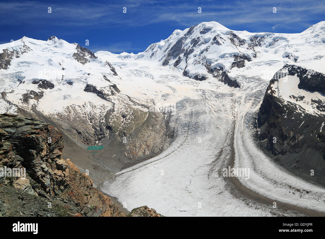 The Gorner Glacier (Gornergletscher) in Switzerland, second largest