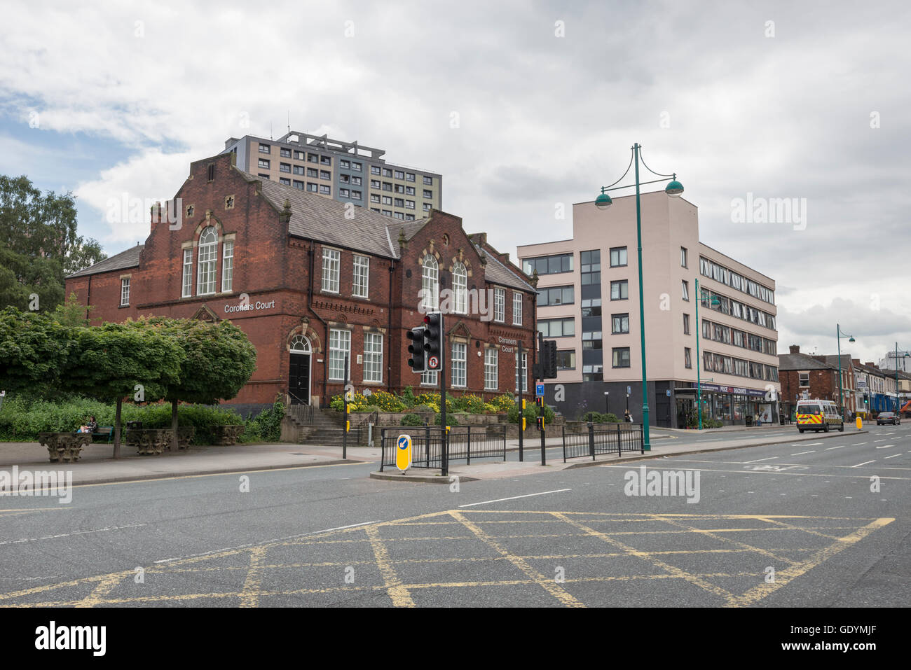 The Coroners court on the A6 in the town of Stockport, Greater Manchester, England. Stock Photo