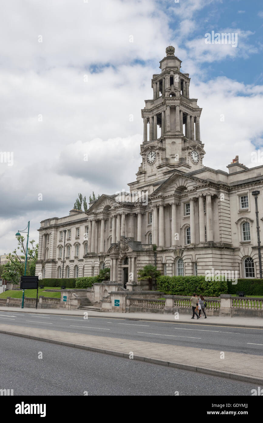 Stockport town hall an impressive building of Portland stone in this town in the northwest of England. Stock Photo