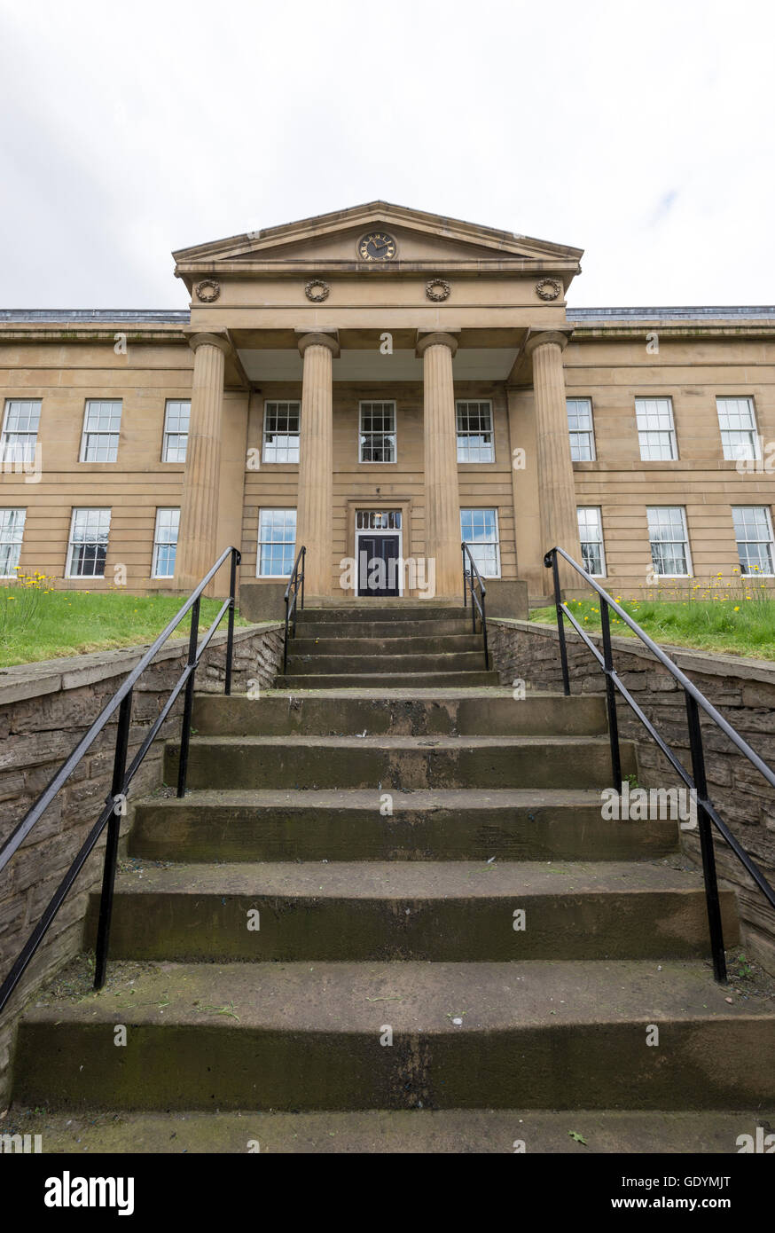 Steps leading up to the old Stockport Infirmary building. Stockport, Greater Manchester, England Stock Photo