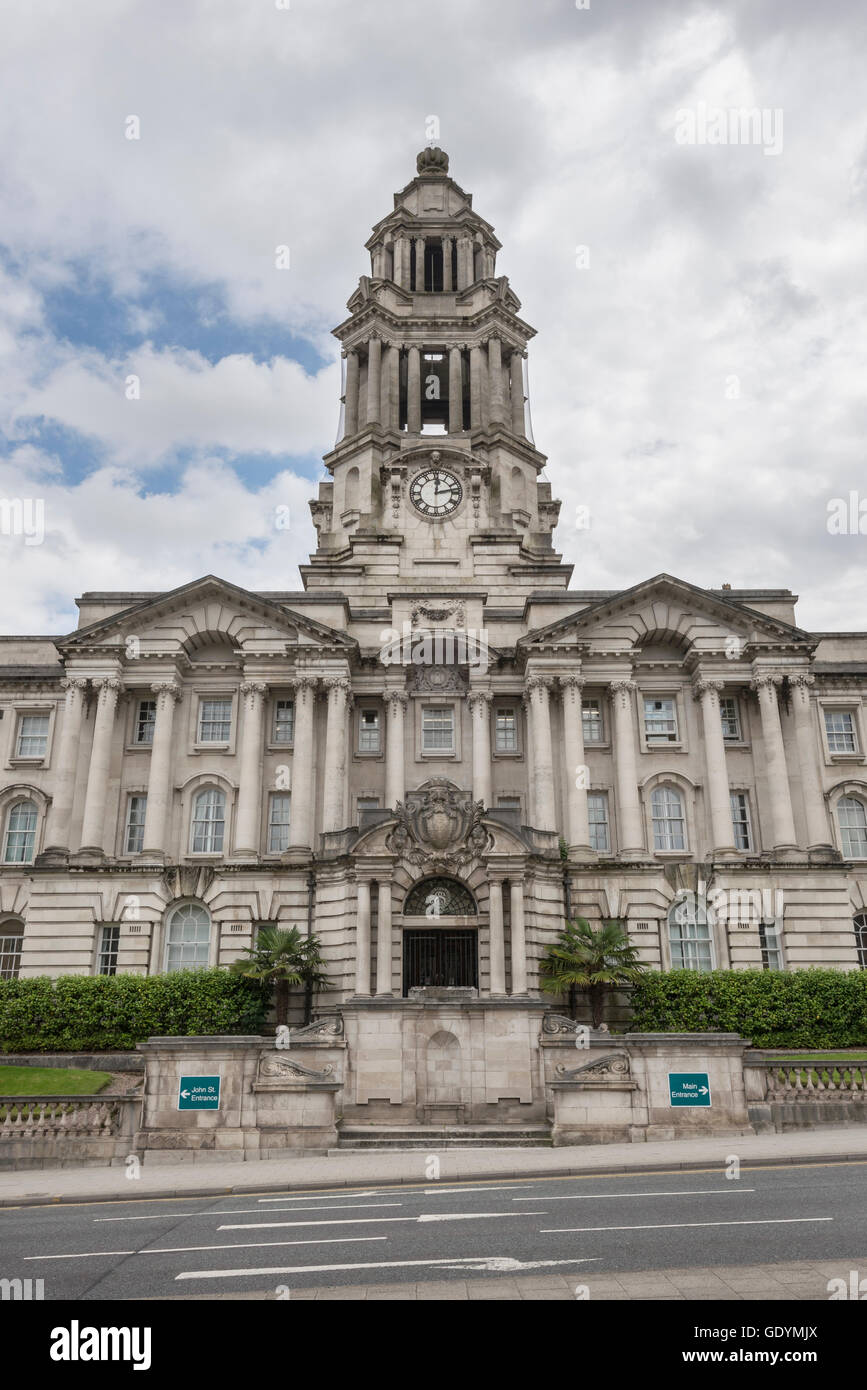 Stockport town hall an impressive building of Portland stone in this town in the northwest of England. Stock Photo