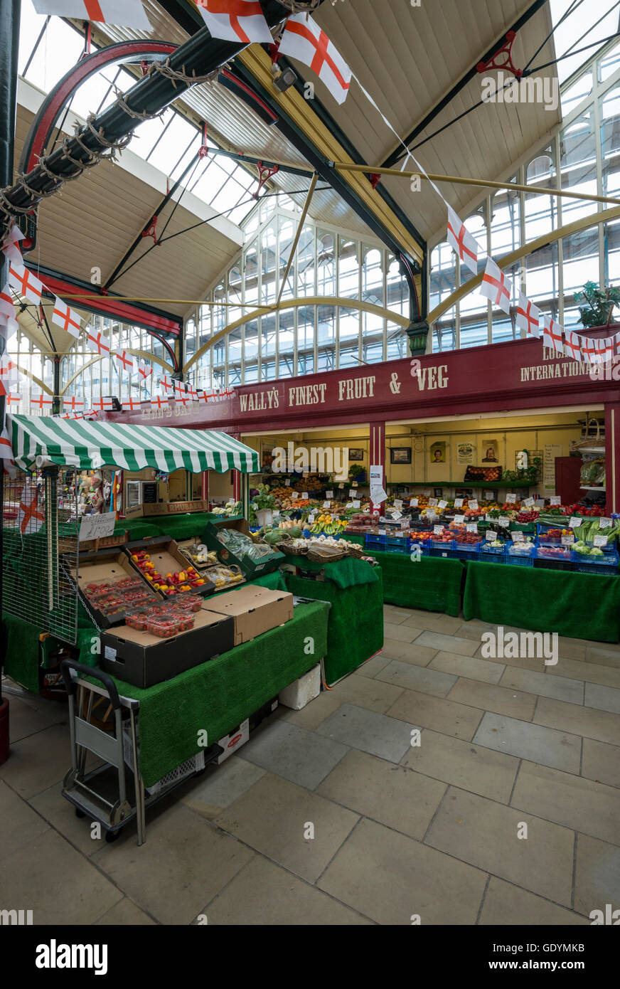 The indoor market in the town of Stockport in northwest England. Stock Photo