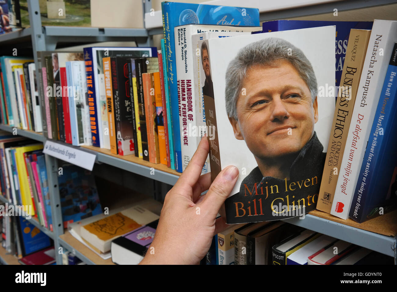 Dutch version of the Bill Clinton autobiography in a Dutch second hand store. Stock Photo