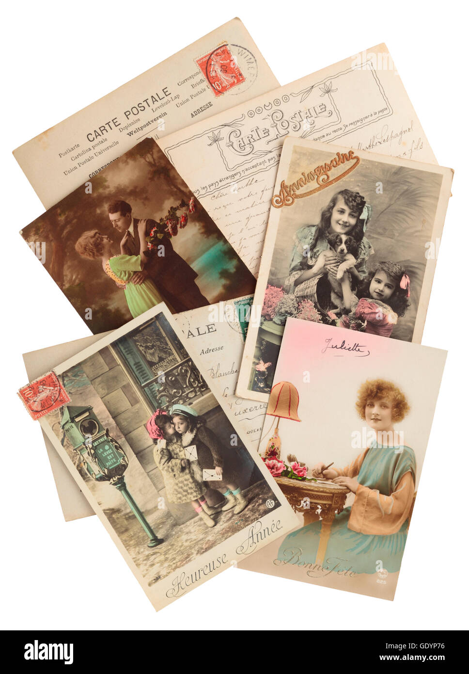 Vintage French postcards from 1908 Stock Photo