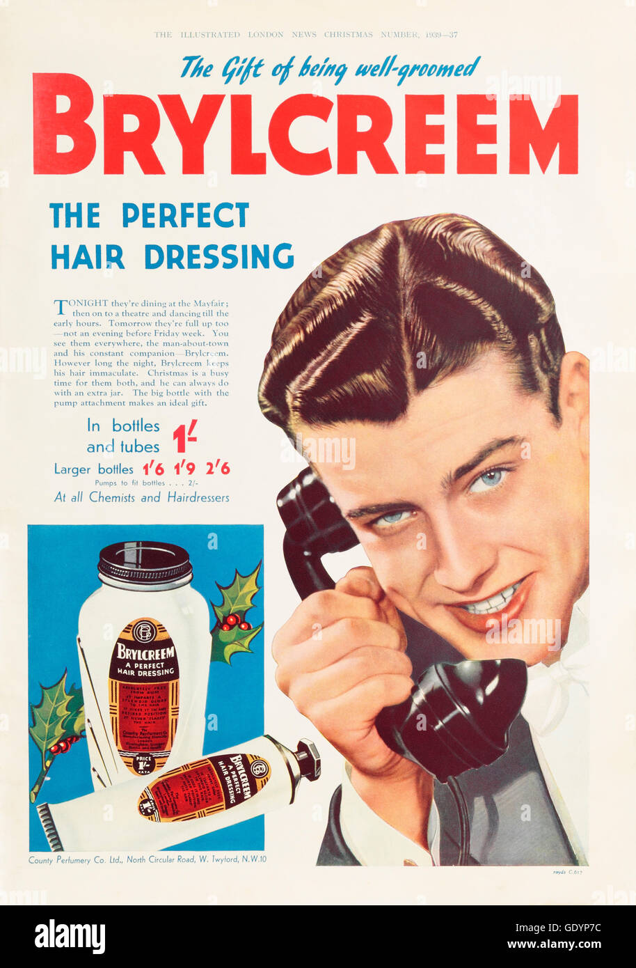 Brylcreem vintage advertising in the Illustrated London News Stock ...