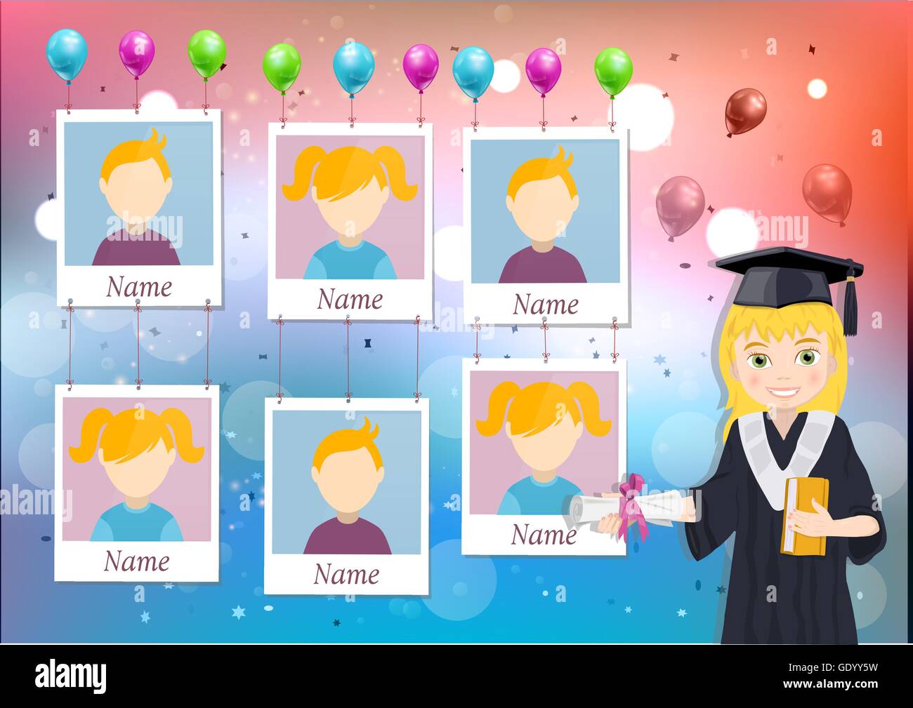 Yearbook for school with graduate girl and six photos Stock Vector ...
