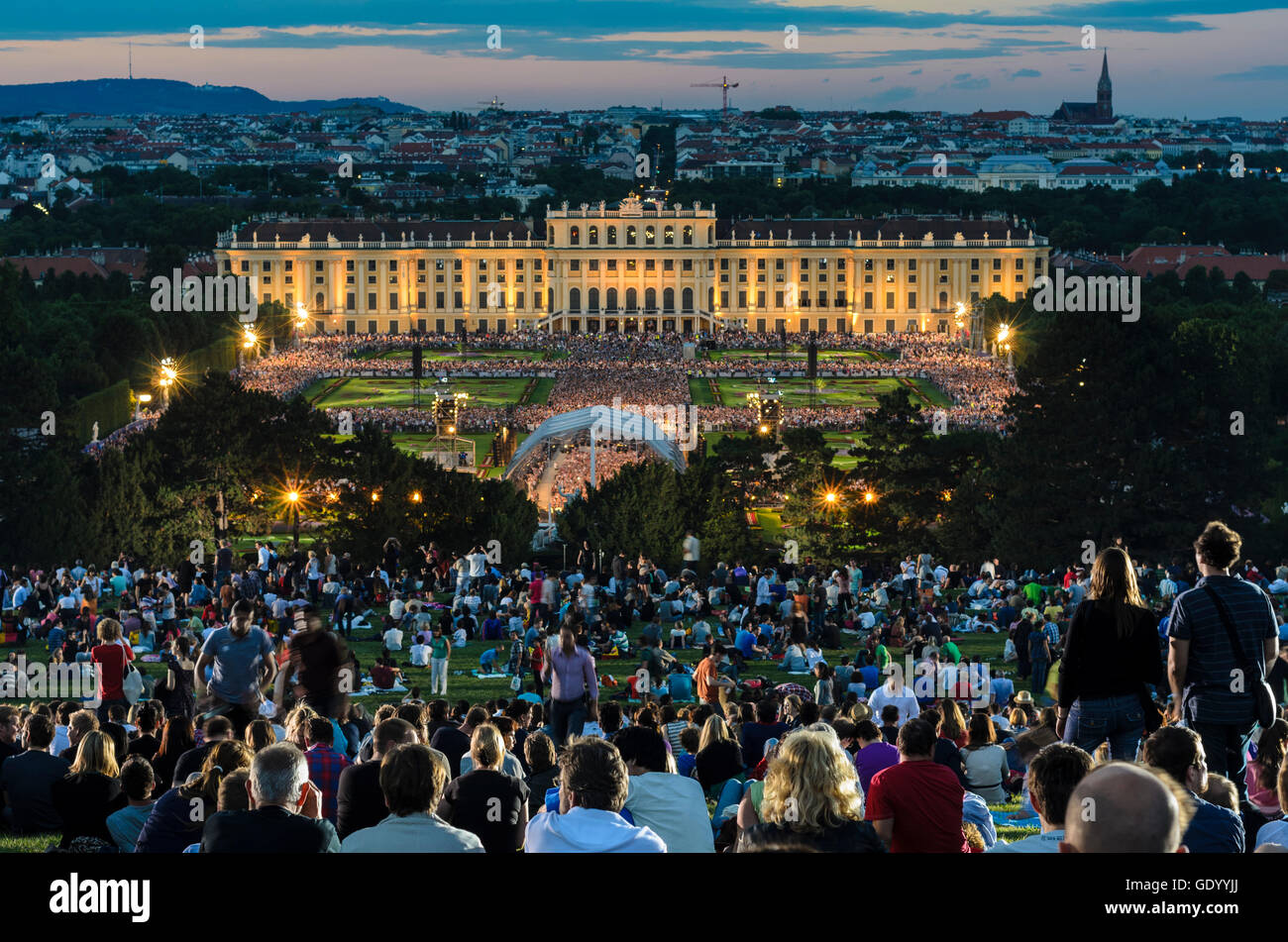 Wien, Vienna: Summer Night Concert of the Vienna Philharmonic in the park of Schönbrunn Palace, Austria, Wien, 13. Stock Photo