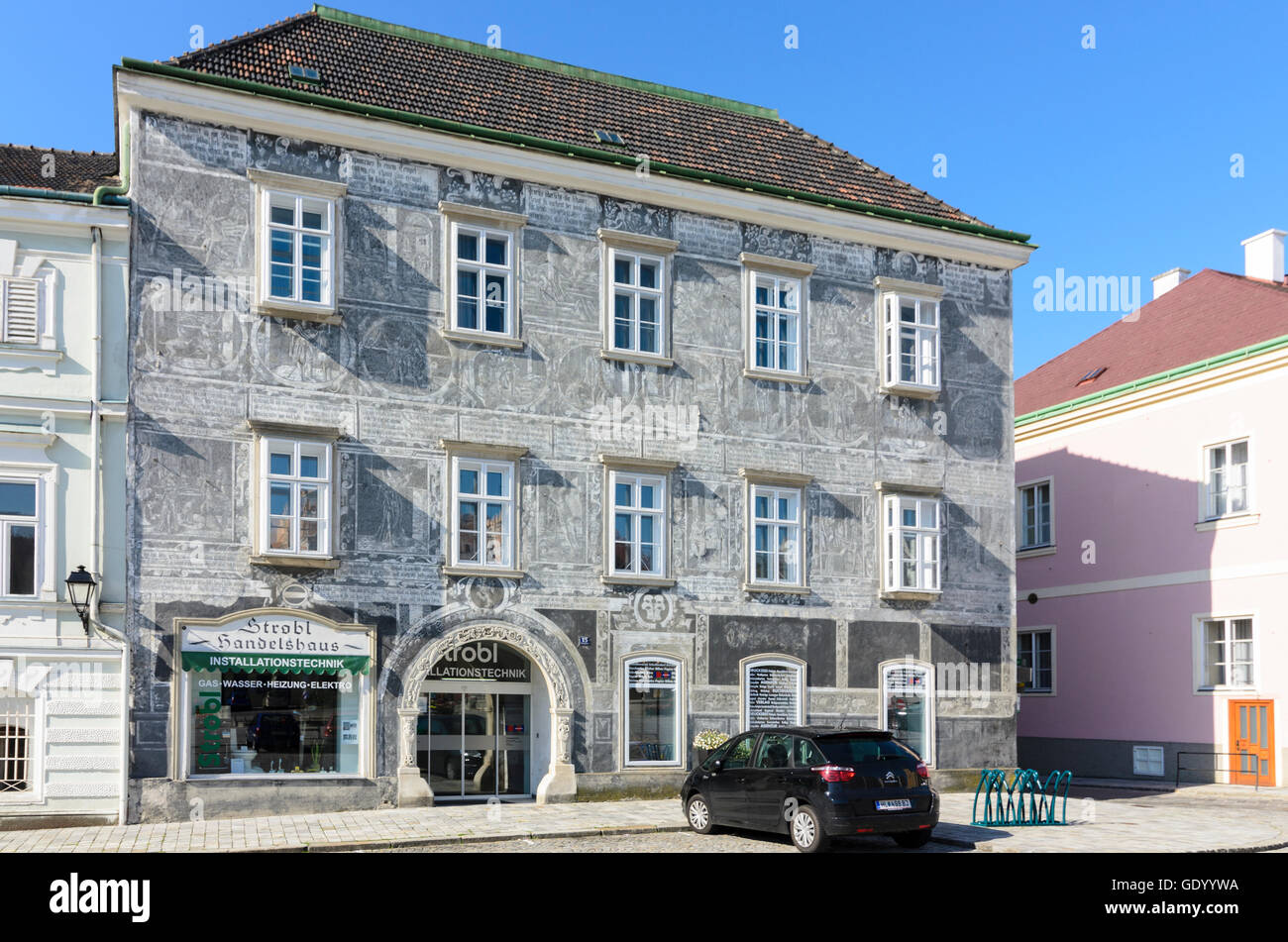 Retz: Sgraffito house, Austria, Niederösterreich, Lower Austria, Weinviertel Stock Photo