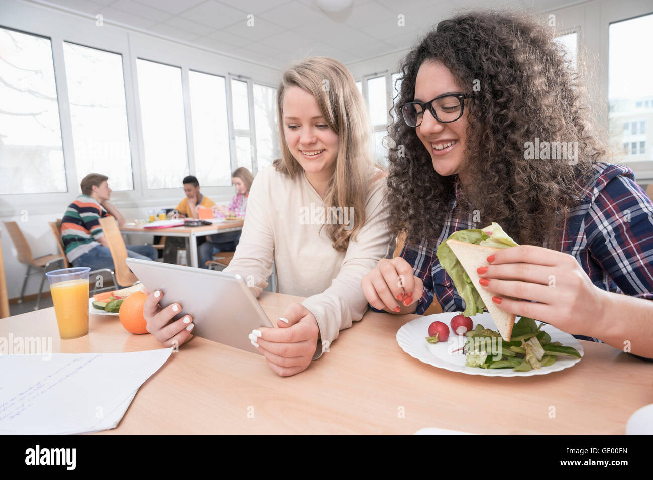 University students having lunch in canteen, Bavaria, Germany Stock