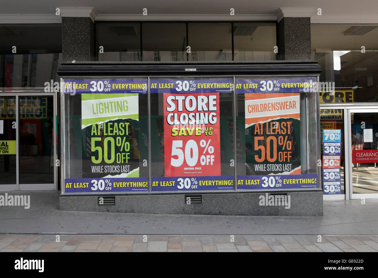 British Home Store Closing Down 50% Sale  The Moor Sheffield city centre England UK, Economic crisis High street recession Stock Photo