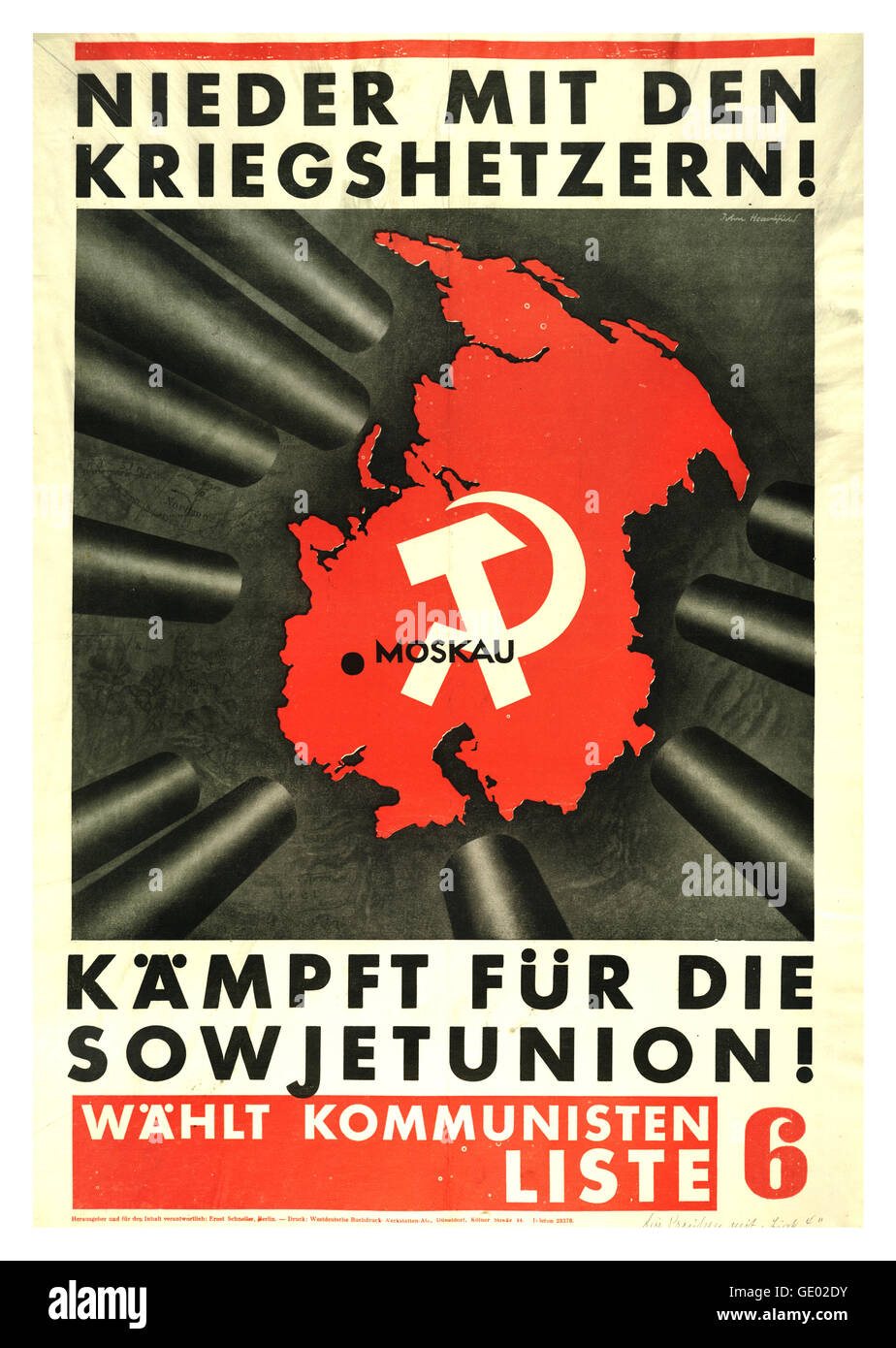 1930’s German political NSDAP propaganda poster 'Down with Warmongers' in Soviet Union Communism Stock Photo