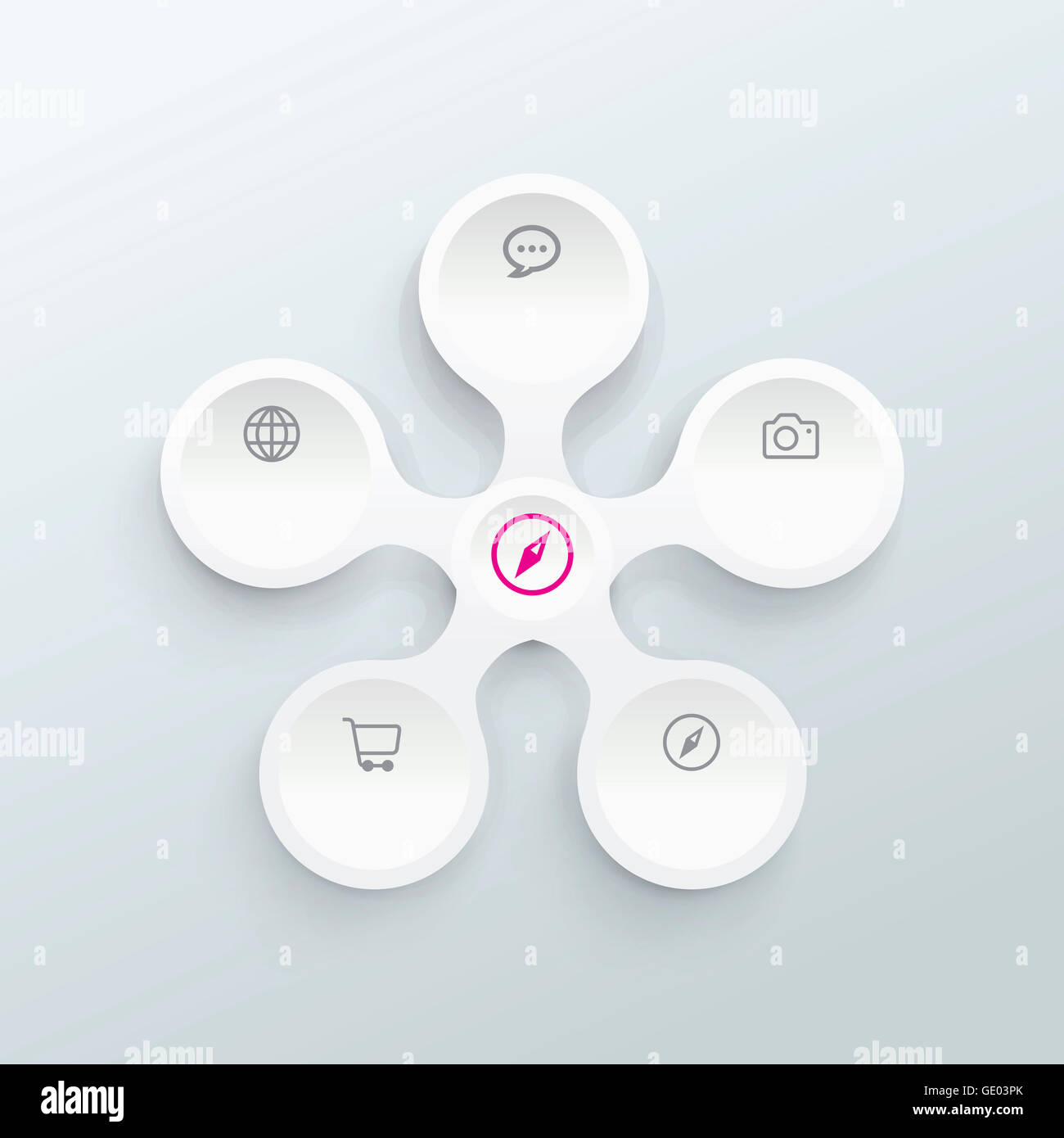 Infographic white circles with icons connected Stock Photo - Alamy