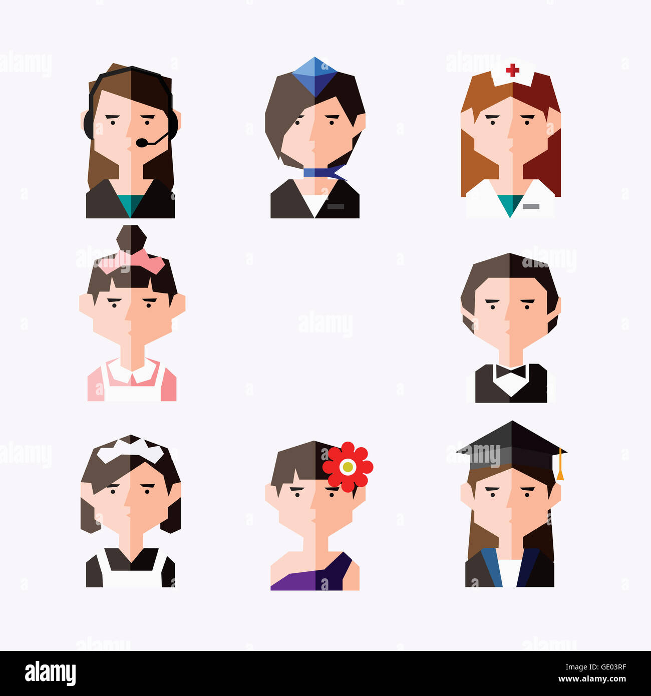 Icon set of portraits of various female working people Stock Photo - Alamy