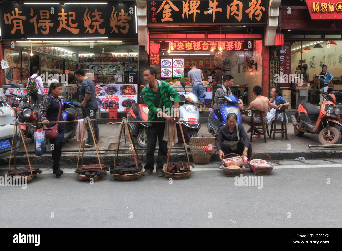 Street vendors in Fenghuang Old Phoenix , Hunan, China Stock Photo