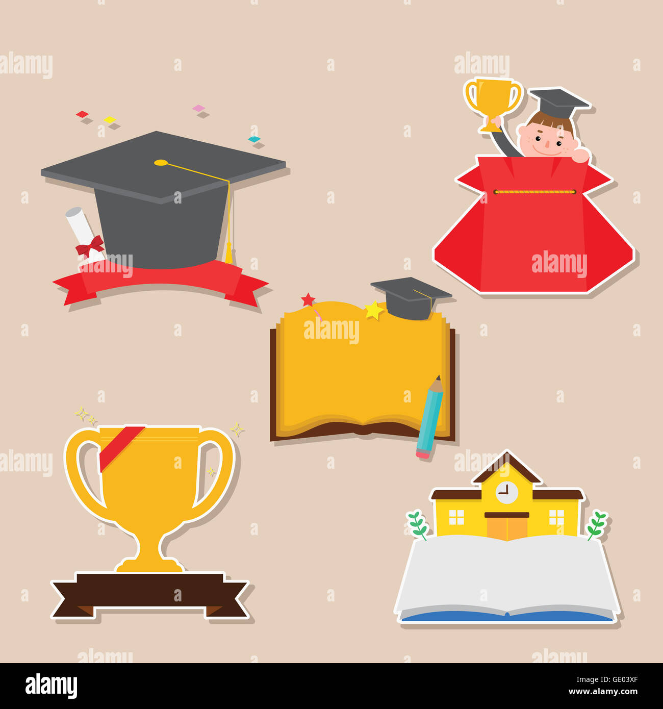 Set of various icons related to graduation Stock Photo - Alamy