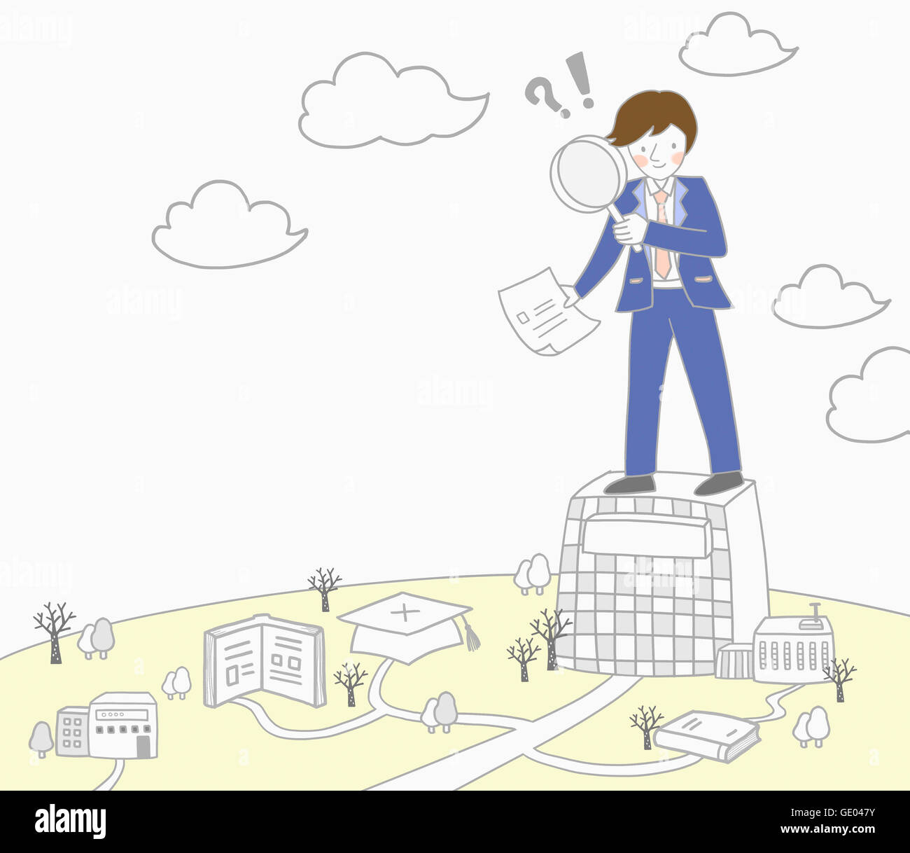 Illustration of a young man finding a job stock photo alamy