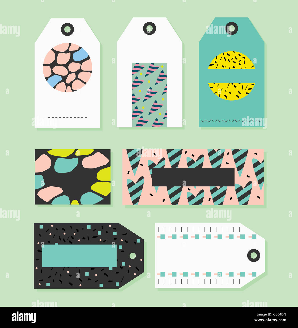 Illustration of tags and cards with patterns of dots and stripes Stock ...