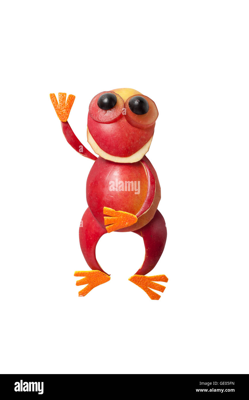 Fruit frog waves its hand on white background Stock Photo - Alamy