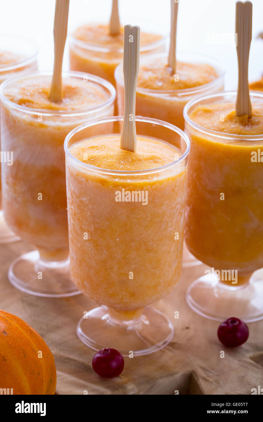 Pumpkin Yogurt Freeze Homemade Healthy And Tasty Frozen Pops Stock 