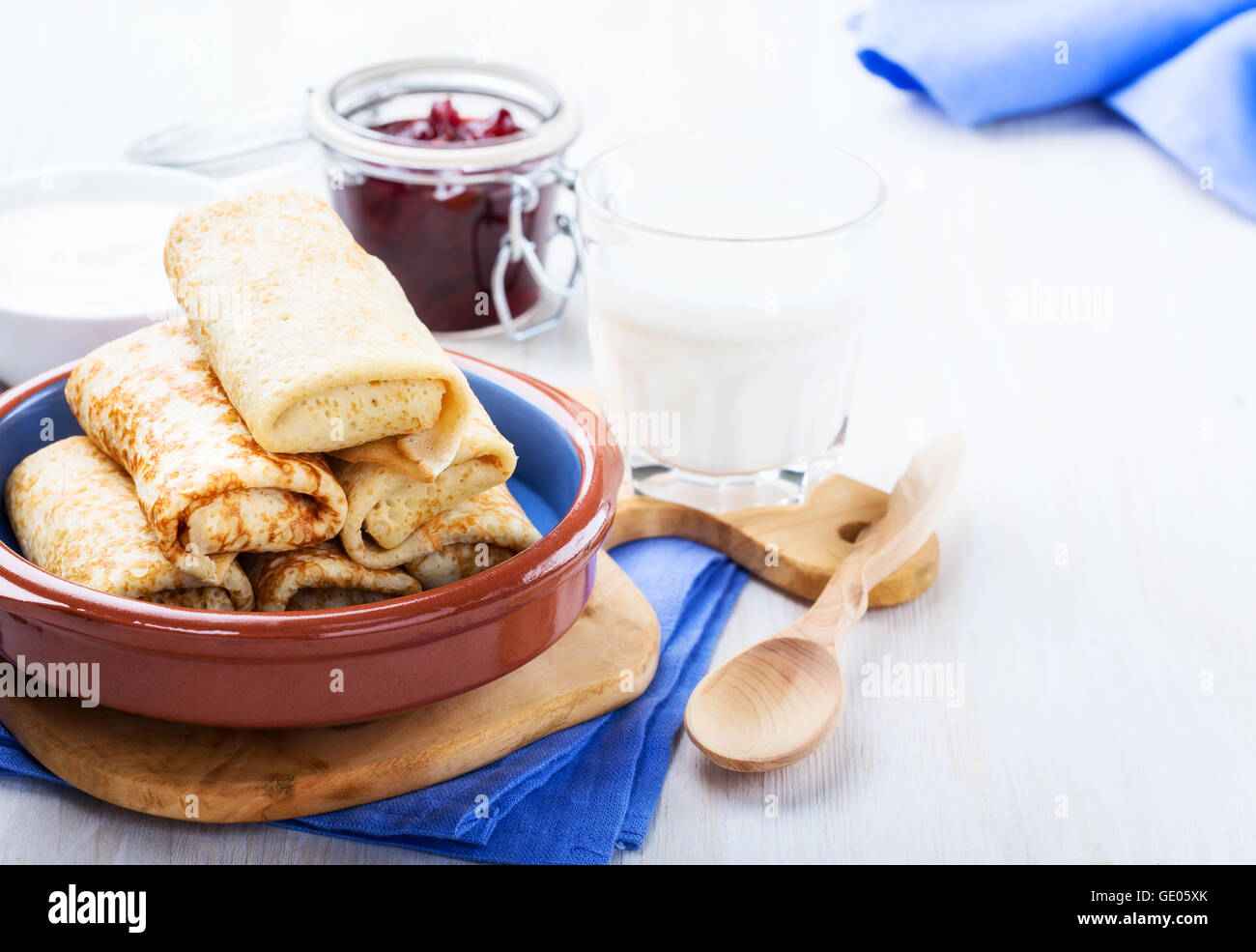 Homemade Crepes Rolls With With With Cottage Cheese Filling Served