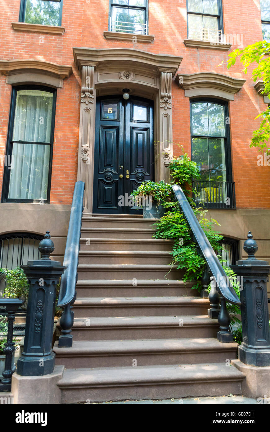 New York City, NY, USA, Greenwich Village Neighborhood, Manhattan Apartment Building Front Door, Perry Street , west village townhouse, brownstone houses Stock Photo