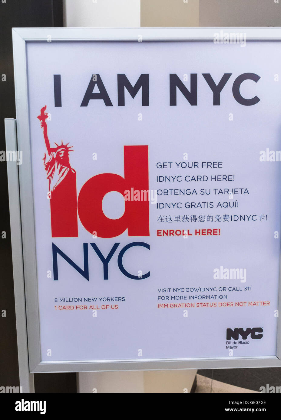 New York City, NY, USA, Detail, SIgn for NYC I.D. Card for Immigrants, 'I am NYC' Manhattan, LGBT Center Stock Photo