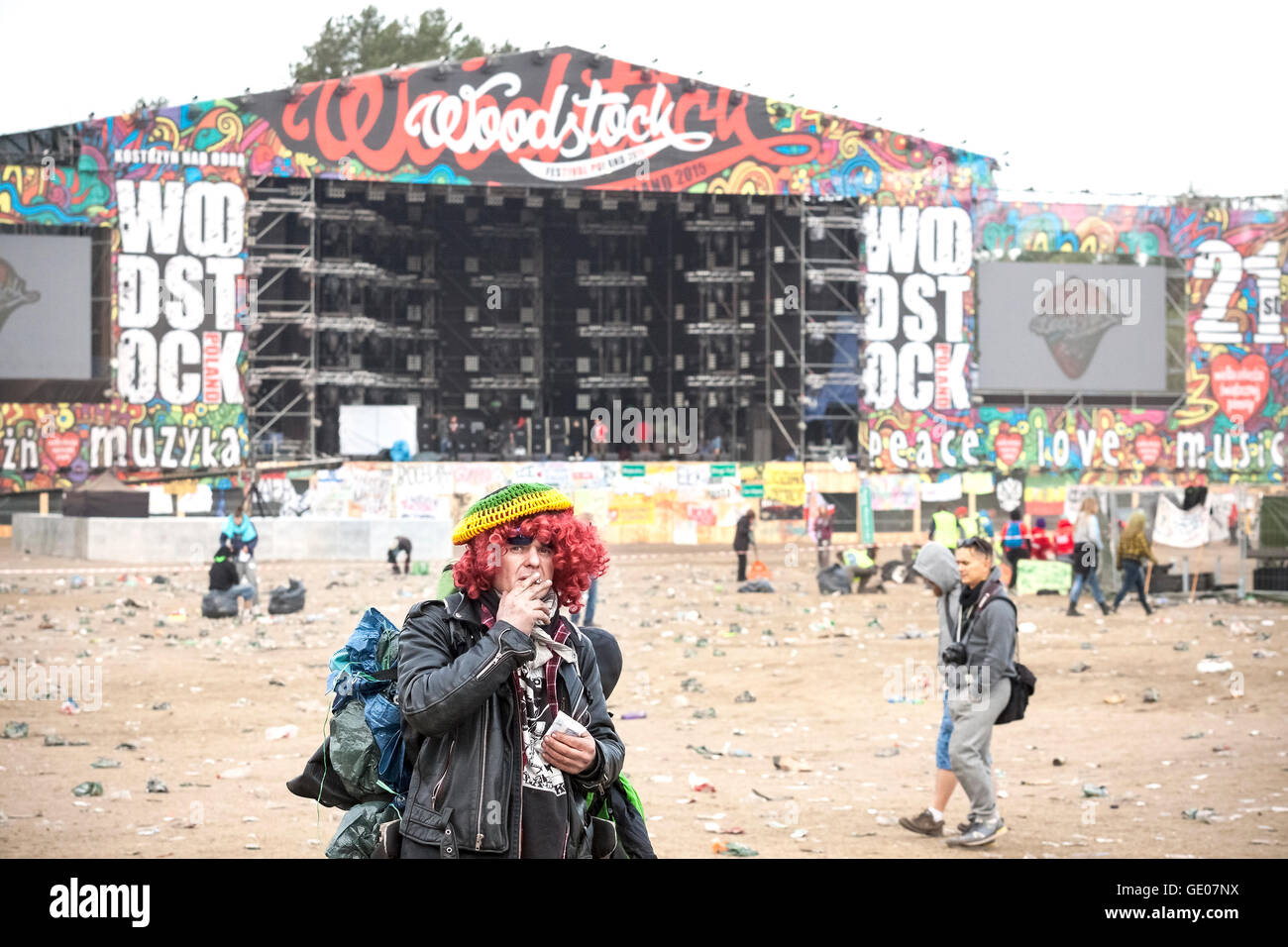 Woodstock fan standing in front of main stage on the 21th Woodstock Festival Poland Stock Photo
