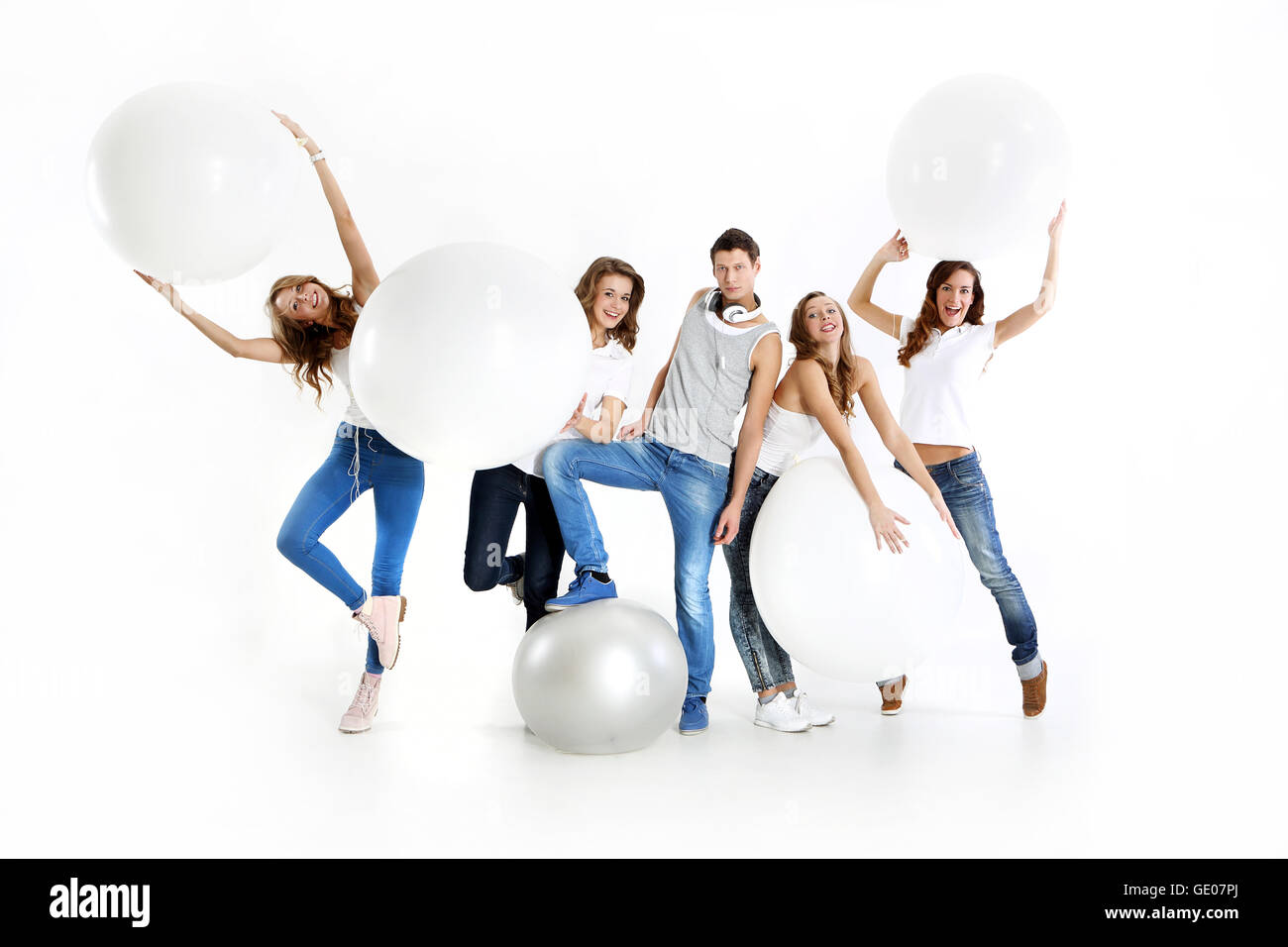 Group Young Friends Balloons Cut Out Stock Images & Pictures - Alamy