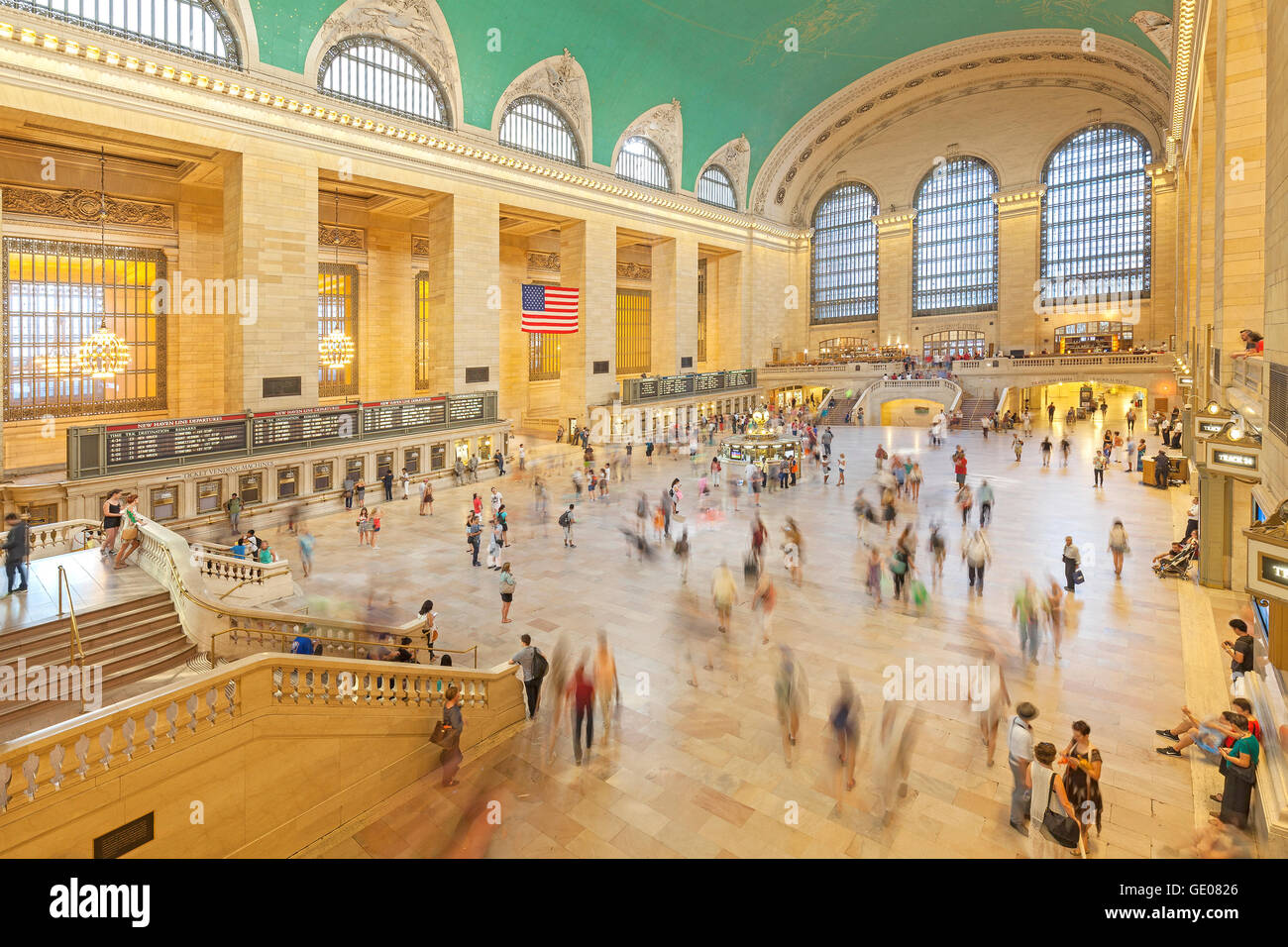 New York, USA - August 15, 2015: Commuters in the Grand Central Terminal main hall during busy day. Stock Photo