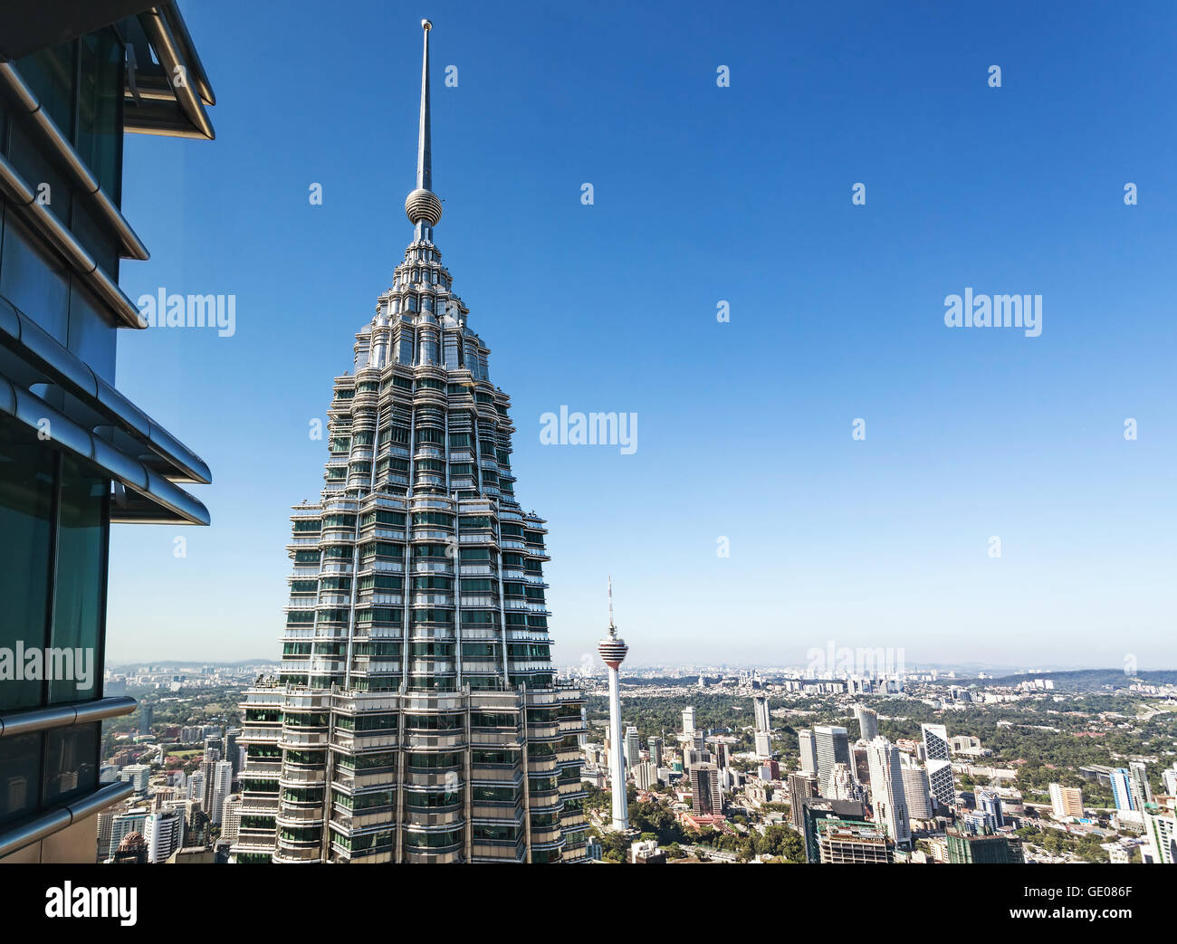 View from 86th floor of Petronas Twin Towers, world's tallest twin towers. Stock Photo