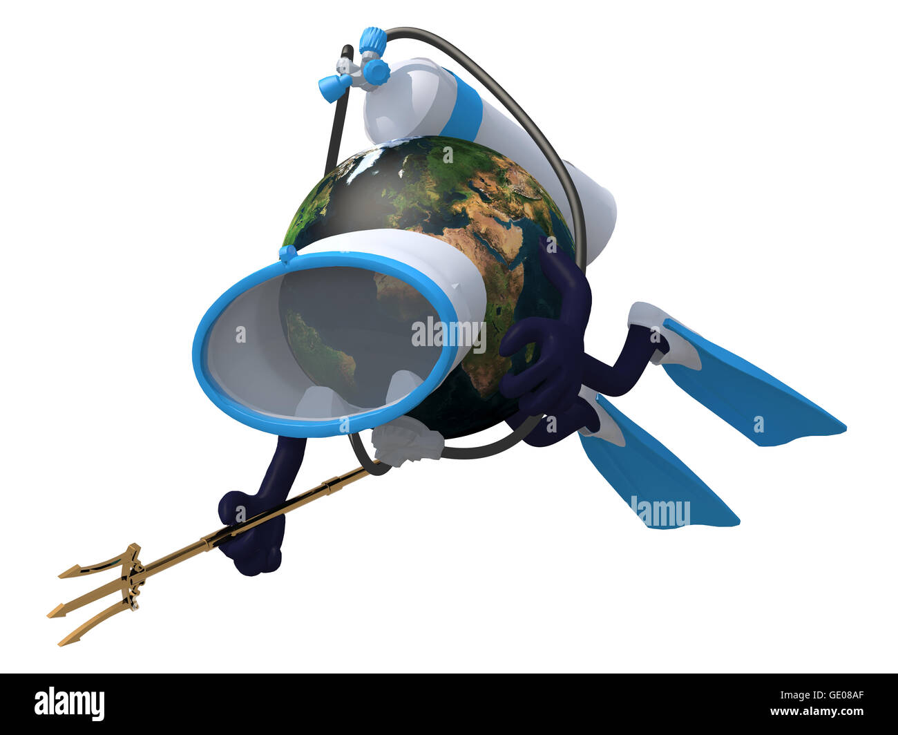 Planet earth with diving goggles and flippers, 3d illustration. Elements of this image furnished by NASA. Stock Photo