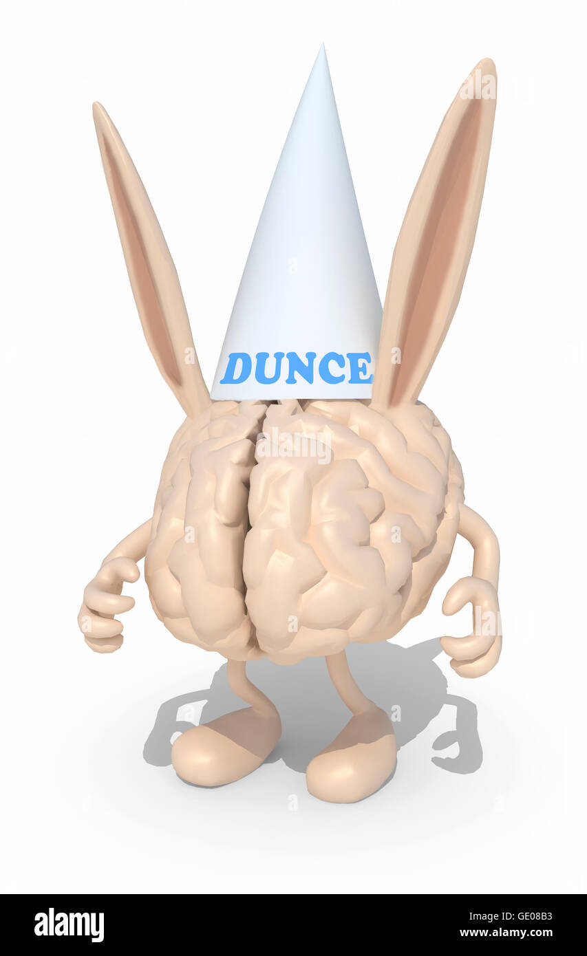 human brain with dunce ears and hat, 3d illustration Stock Photo