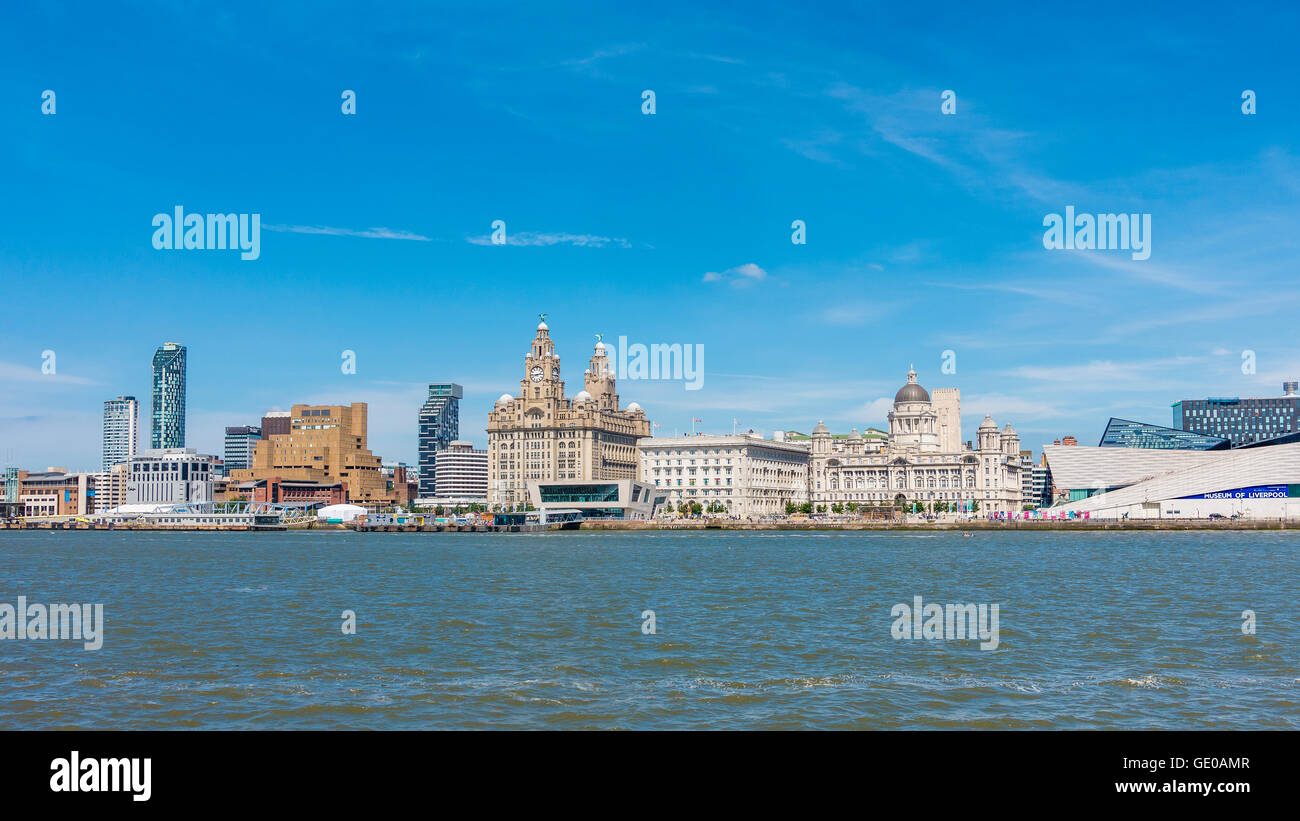 Liverpool Waterfront Three Graces Hotels Museum of Liverpool England Stock Photo