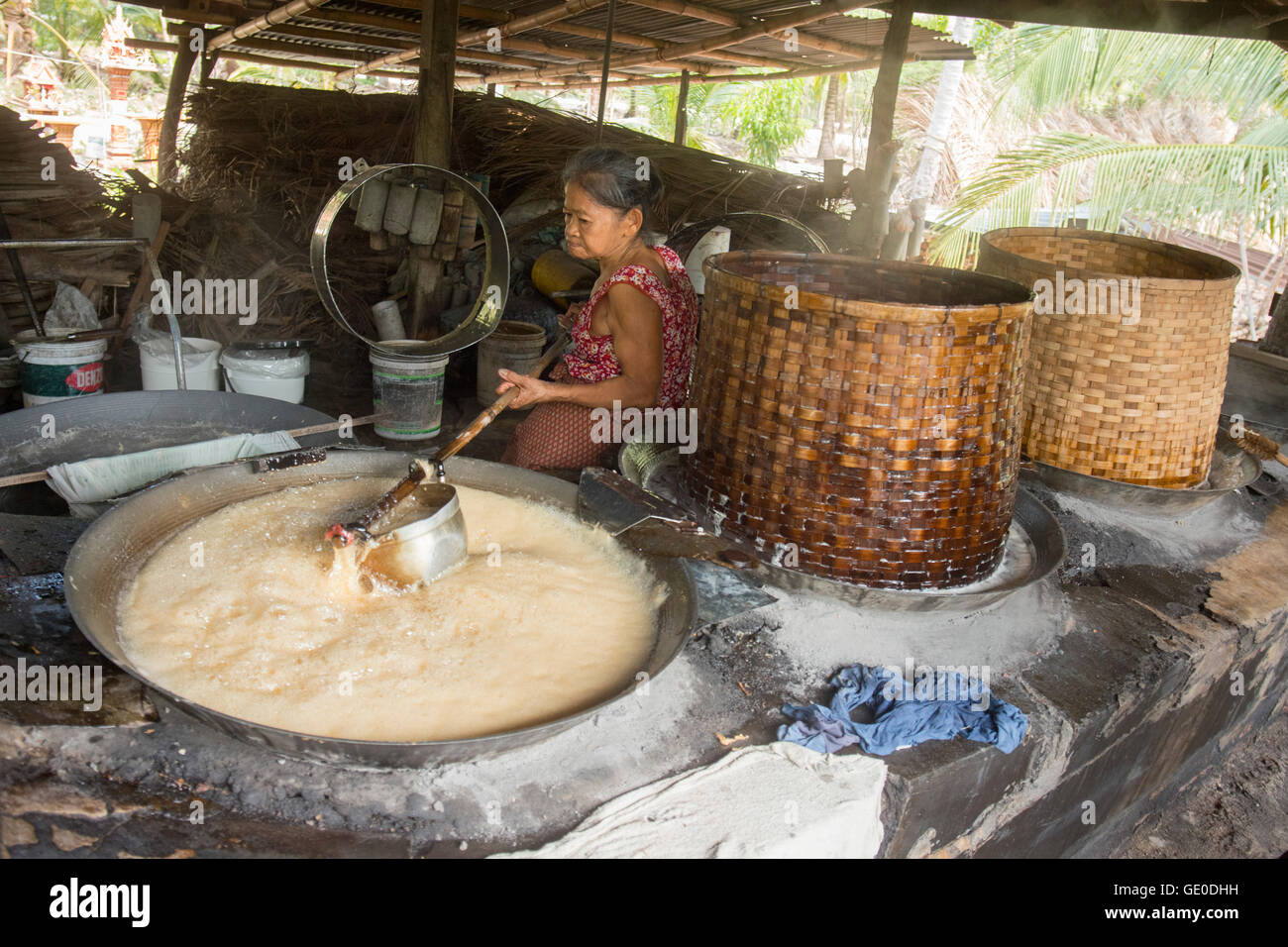 The  Palm sugar production at a Plantation in the Town of Tha Kha in the Province Samut Songkhram west of the city of Bangkok in Stock Photo