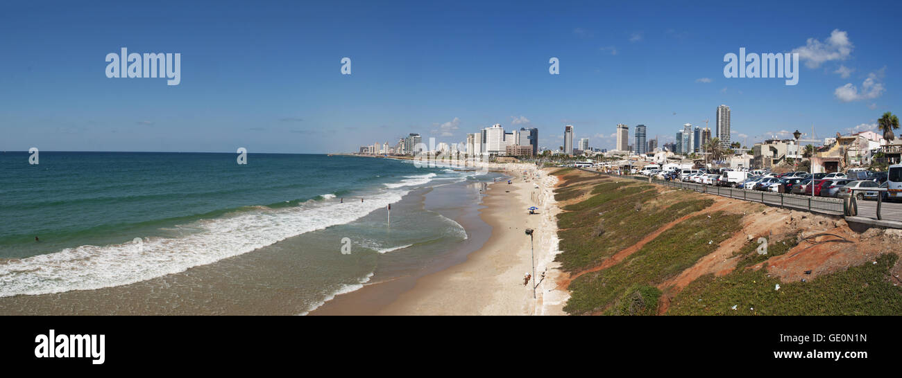 Israel: Tel Aviv seafront, Mediterranean Sea and beaches seen from Old Jaffa Stock Photo